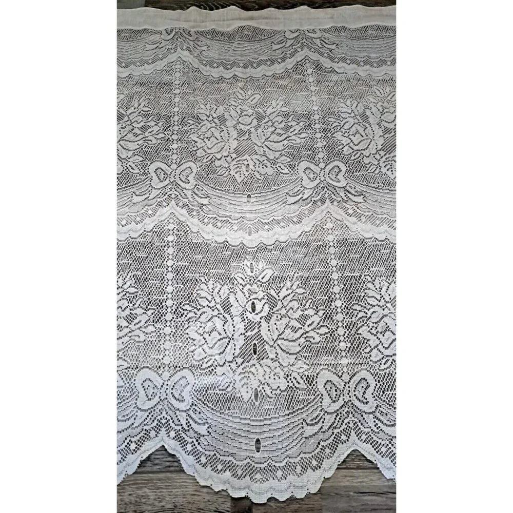 White Lace Swag Curtain Panel Floral Bows Cottage Country Farmhouse 58x35